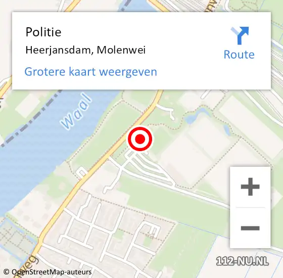 Locatie op kaart van de 112 melding: Politie Heerjansdam, Molenwei op 20 juli 2024 20:44