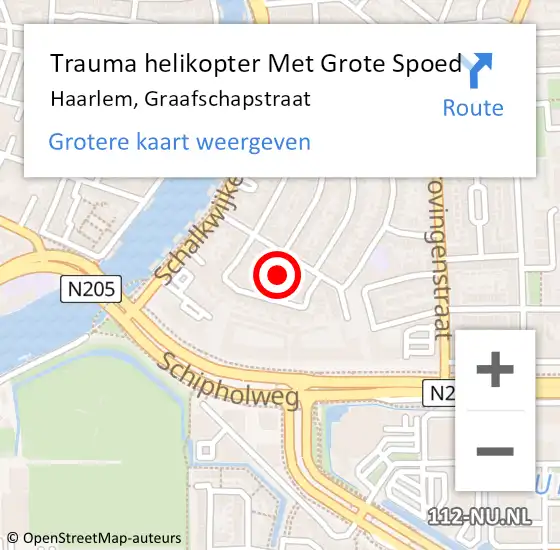 Locatie op kaart van de 112 melding: Trauma helikopter Met Grote Spoed Naar Haarlem, Graafschapstraat op 20 juli 2024 21:07