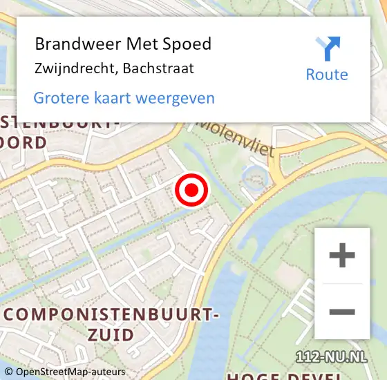 Locatie op kaart van de 112 melding: Brandweer Met Spoed Naar Zwijndrecht, Bachstraat op 20 juli 2024 21:08