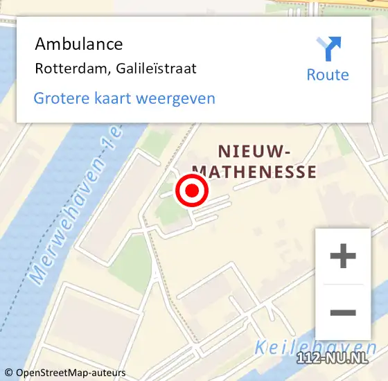 Locatie op kaart van de 112 melding: Ambulance Rotterdam, Galileïstraat op 20 juli 2024 21:50