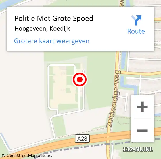 Locatie op kaart van de 112 melding: Politie Met Grote Spoed Naar Hoogeveen, Koedijk op 20 juli 2024 21:53