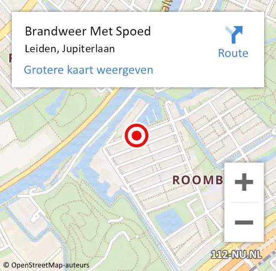 Locatie op kaart van de 112 melding: Brandweer Met Spoed Naar Leiden, Jupiterlaan op 20 juli 2024 21:55