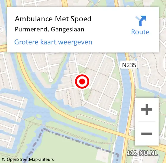 Locatie op kaart van de 112 melding: Ambulance Met Spoed Naar Purmerend, Gangeslaan op 20 juli 2024 22:14