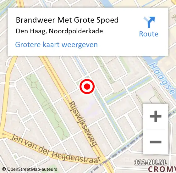 Locatie op kaart van de 112 melding: Brandweer Met Grote Spoed Naar Den Haag, Noordpolderkade op 20 juli 2024 22:42