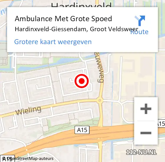 Locatie op kaart van de 112 melding: Ambulance Met Grote Spoed Naar Hardinxveld-Giessendam, Groot Veldsweer op 20 juli 2024 23:05