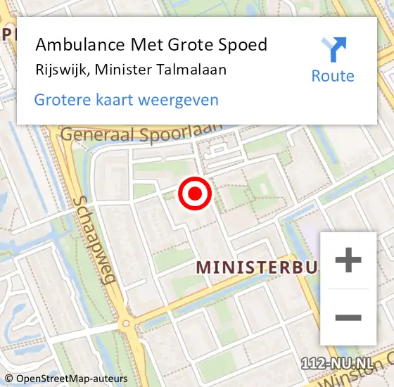 Locatie op kaart van de 112 melding: Ambulance Met Grote Spoed Naar Rijswijk, Minister Talmalaan op 20 juli 2024 23:19