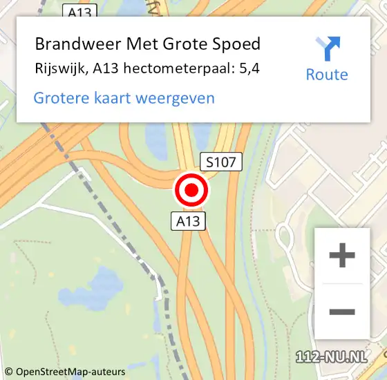 Locatie op kaart van de 112 melding: Brandweer Met Grote Spoed Naar Rijswijk, A13 hectometerpaal: 5,4 op 21 juli 2024 00:01
