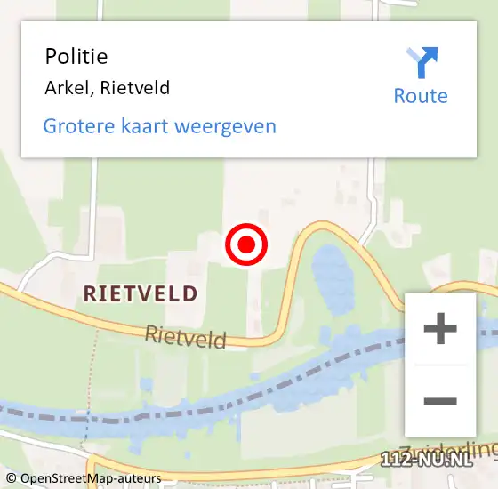 Locatie op kaart van de 112 melding: Politie Arkel, Rietveld op 21 juli 2024 00:07