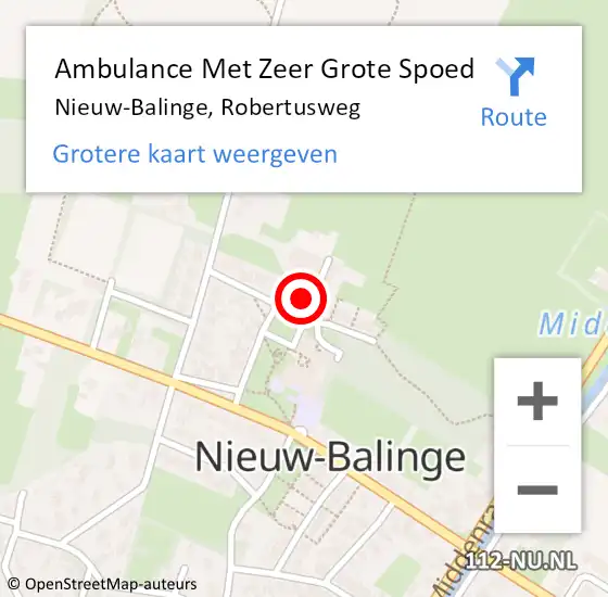 Locatie op kaart van de 112 melding: Ambulance Met Zeer Grote Spoed Naar Nieuw-Balinge, Robertusweg op 21 juli 2024 00:23