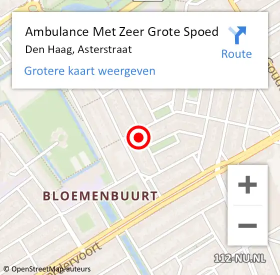 Locatie op kaart van de 112 melding: Ambulance Met Zeer Grote Spoed Naar Den Haag, Asterstraat op 21 juli 2024 00:23