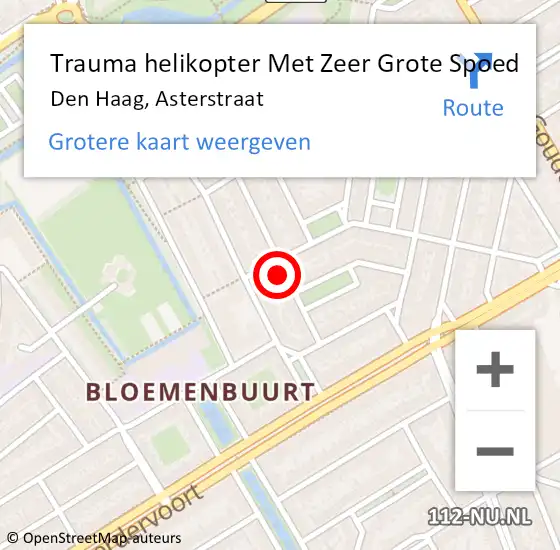 Locatie op kaart van de 112 melding: Trauma helikopter Met Zeer Grote Spoed Naar Den Haag, Asterstraat op 21 juli 2024 00:27