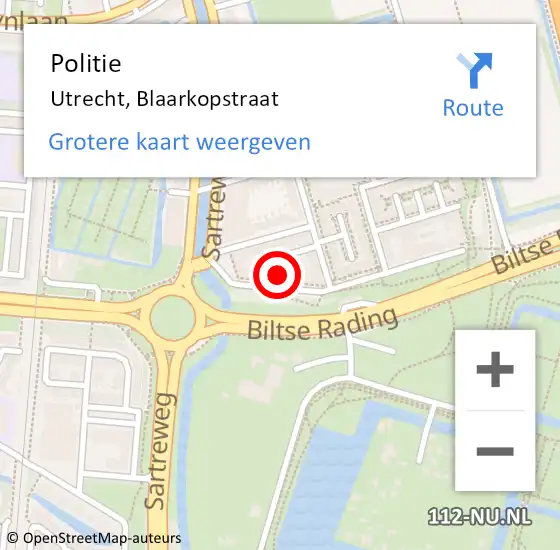 Locatie op kaart van de 112 melding: Politie Utrecht, Blaarkopstraat op 21 juli 2024 00:42