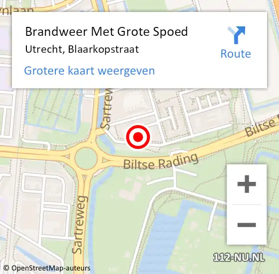 Locatie op kaart van de 112 melding: Brandweer Met Grote Spoed Naar Utrecht, Blaarkopstraat op 21 juli 2024 00:42