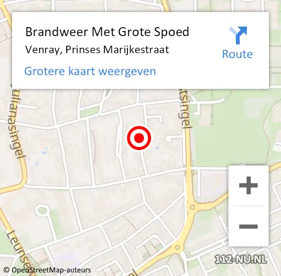 Locatie op kaart van de 112 melding: Brandweer Met Grote Spoed Naar Venray, Prinses Marijkestraat op 21 juli 2024 00:53