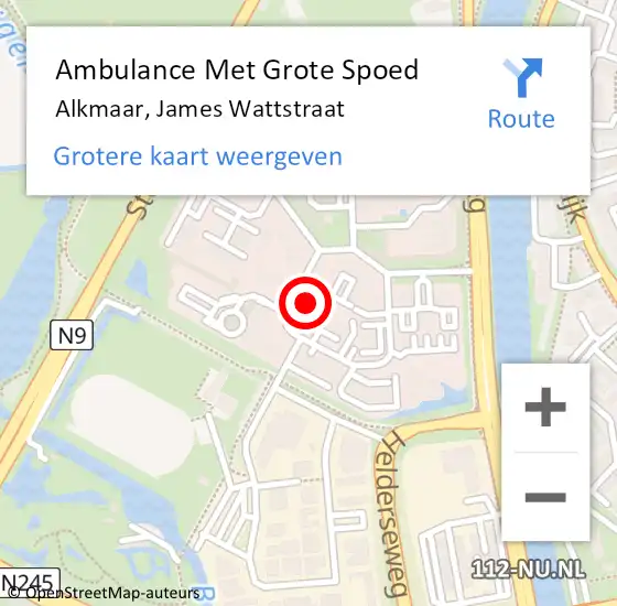 Locatie op kaart van de 112 melding: Ambulance Met Grote Spoed Naar Alkmaar, James Wattstraat op 21 juli 2024 00:57