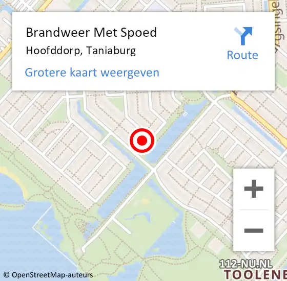 Locatie op kaart van de 112 melding: Brandweer Met Spoed Naar Hoofddorp, Taniaburg op 21 juli 2024 01:17