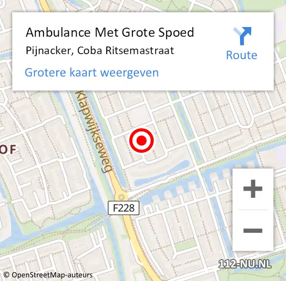 Locatie op kaart van de 112 melding: Ambulance Met Grote Spoed Naar Pijnacker, Coba Ritsemastraat op 21 juli 2024 03:30