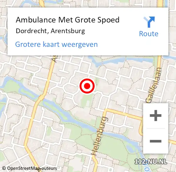 Locatie op kaart van de 112 melding: Ambulance Met Grote Spoed Naar Dordrecht, Arentsburg op 21 juli 2024 03:34