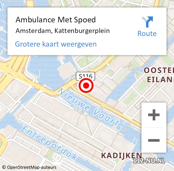 Locatie op kaart van de 112 melding: Ambulance Met Spoed Naar Amsterdam, Kattenburgerplein op 21 juli 2024 03:35