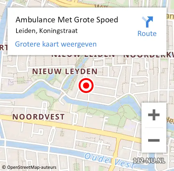 Locatie op kaart van de 112 melding: Ambulance Met Grote Spoed Naar Leiden, Koningstraat op 21 juli 2024 04:01