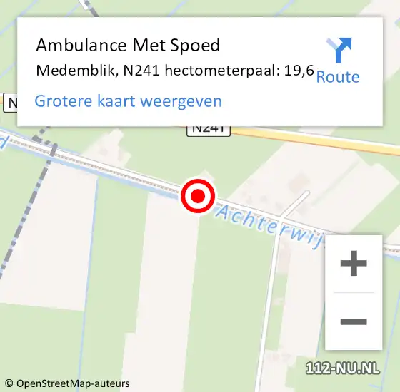 Locatie op kaart van de 112 melding: Ambulance Met Spoed Naar Medemblik, N241 hectometerpaal: 19,6 op 21 juli 2024 04:22