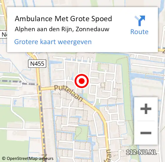 Locatie op kaart van de 112 melding: Ambulance Met Grote Spoed Naar Alphen aan den Rijn, Zonnedauw op 21 juli 2024 04:33