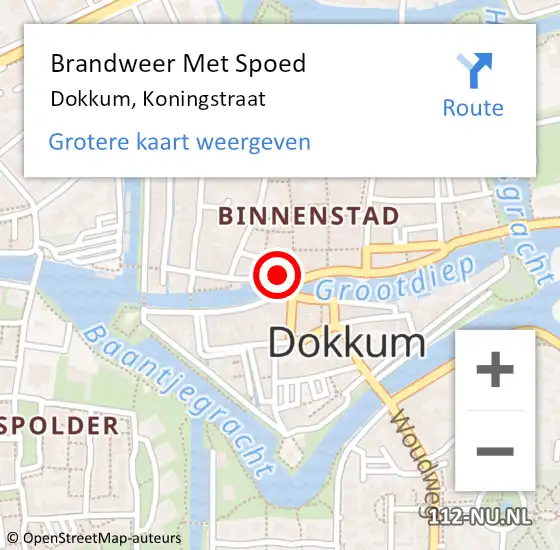 Locatie op kaart van de 112 melding: Brandweer Met Spoed Naar Dokkum, Koningstraat op 21 juli 2024 05:12