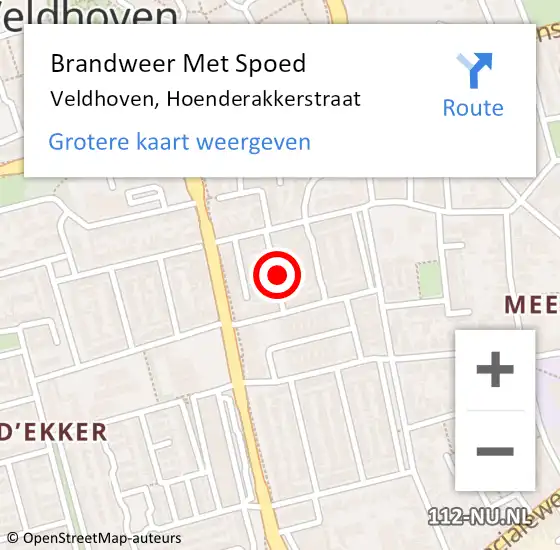 Locatie op kaart van de 112 melding: Brandweer Met Spoed Naar Veldhoven, Hoenderakkerstraat op 21 juli 2024 05:31