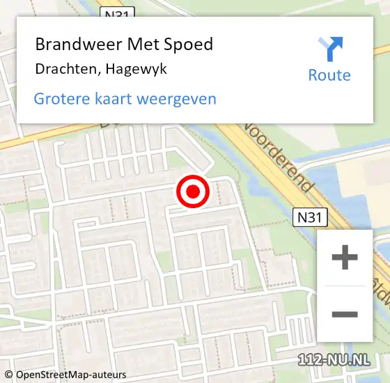 Locatie op kaart van de 112 melding: Brandweer Met Spoed Naar Drachten, Hagewyk op 21 juli 2024 07:04