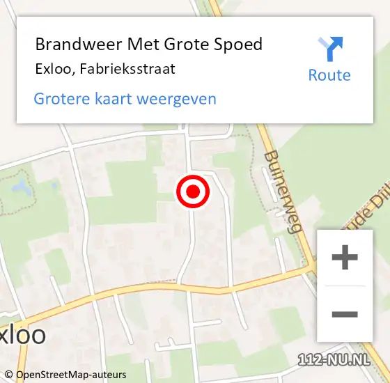 Locatie op kaart van de 112 melding: Brandweer Met Grote Spoed Naar Exloo, Fabrieksstraat op 21 juli 2024 07:31