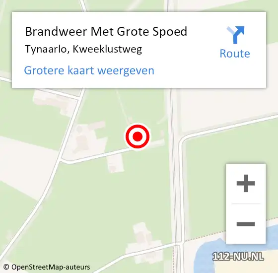 Locatie op kaart van de 112 melding: Brandweer Met Grote Spoed Naar Tynaarlo, Kweeklustweg op 21 juli 2024 07:47