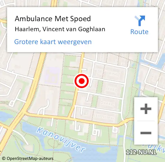 Locatie op kaart van de 112 melding: Ambulance Met Spoed Naar Haarlem, Vincent van Goghlaan op 21 juli 2024 08:41