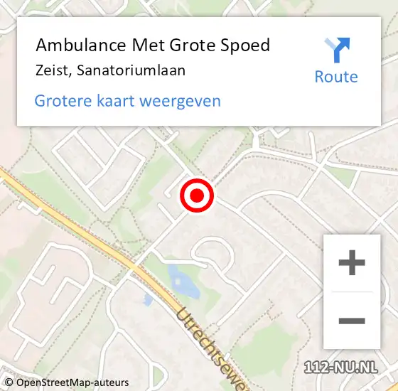 Locatie op kaart van de 112 melding: Ambulance Met Grote Spoed Naar Zeist, Sanatoriumlaan op 13 oktober 2014 19:32