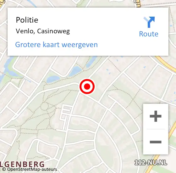 Locatie op kaart van de 112 melding: Politie Venlo, Casinoweg op 21 juli 2024 09:07