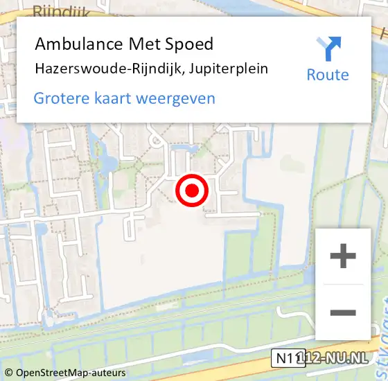 Locatie op kaart van de 112 melding: Ambulance Met Spoed Naar Hazerswoude-Rijndijk, Jupiterplein op 21 juli 2024 09:29