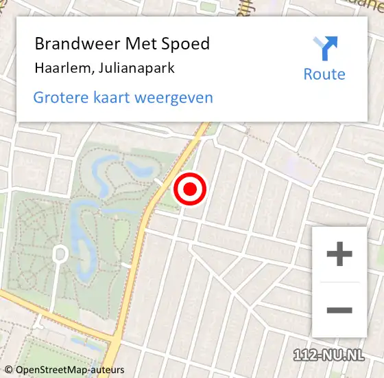 Locatie op kaart van de 112 melding: Brandweer Met Spoed Naar Haarlem, Julianapark op 21 juli 2024 10:00