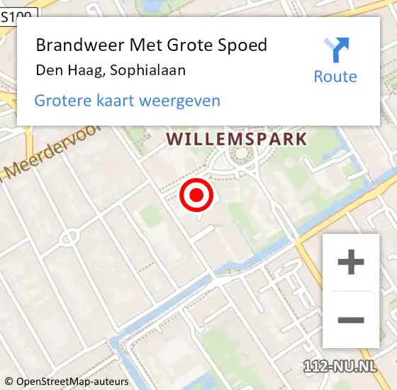 Locatie op kaart van de 112 melding: Brandweer Met Grote Spoed Naar Den Haag, Sophialaan op 21 juli 2024 10:06