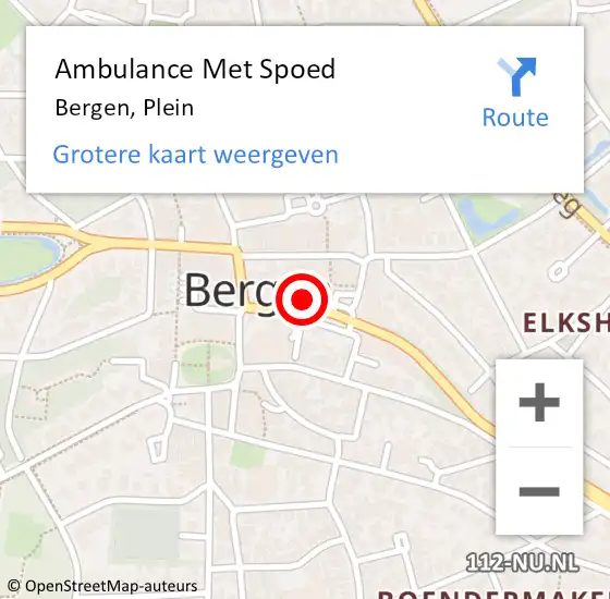 Locatie op kaart van de 112 melding: Ambulance Met Spoed Naar Bergen, Plein op 21 juli 2024 10:21