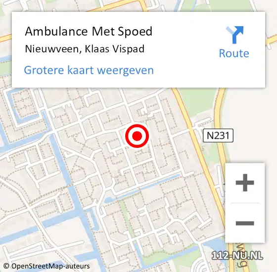 Locatie op kaart van de 112 melding: Ambulance Met Spoed Naar Nieuwveen, Klaas Vispad op 21 juli 2024 10:49