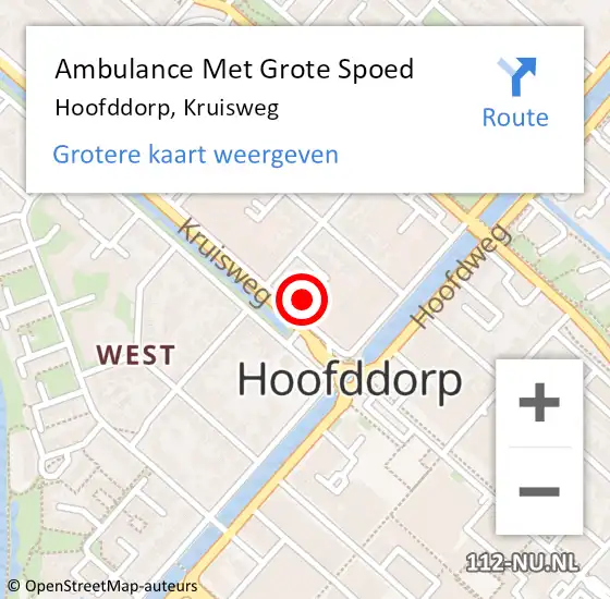 Locatie op kaart van de 112 melding: Ambulance Met Grote Spoed Naar Hoofddorp, Kruisweg op 21 juli 2024 10:57