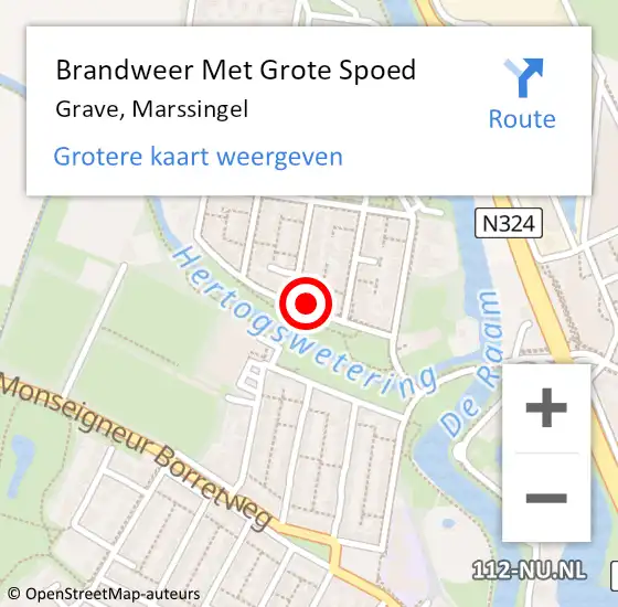 Locatie op kaart van de 112 melding: Brandweer Met Grote Spoed Naar Grave, Marssingel op 21 juli 2024 10:59