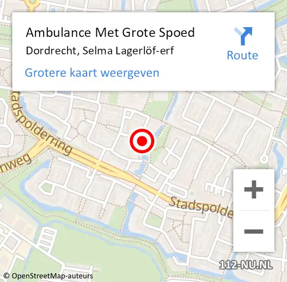 Locatie op kaart van de 112 melding: Ambulance Met Grote Spoed Naar Dordrecht, Selma Lagerlöf-erf op 21 juli 2024 11:29