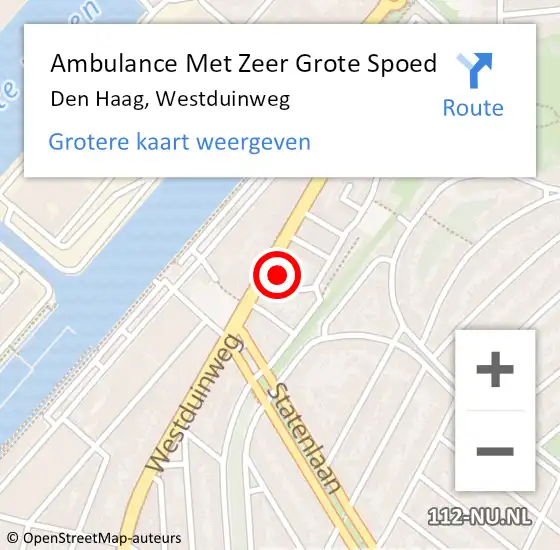 Locatie op kaart van de 112 melding: Ambulance Met Zeer Grote Spoed Naar Den Haag, Westduinweg op 21 juli 2024 11:44