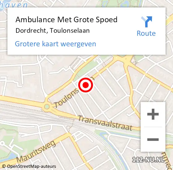 Locatie op kaart van de 112 melding: Ambulance Met Grote Spoed Naar Dordrecht, Toulonselaan op 21 juli 2024 11:58