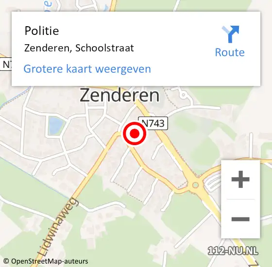 Locatie op kaart van de 112 melding: Politie Zenderen, Schoolstraat op 21 juli 2024 12:02