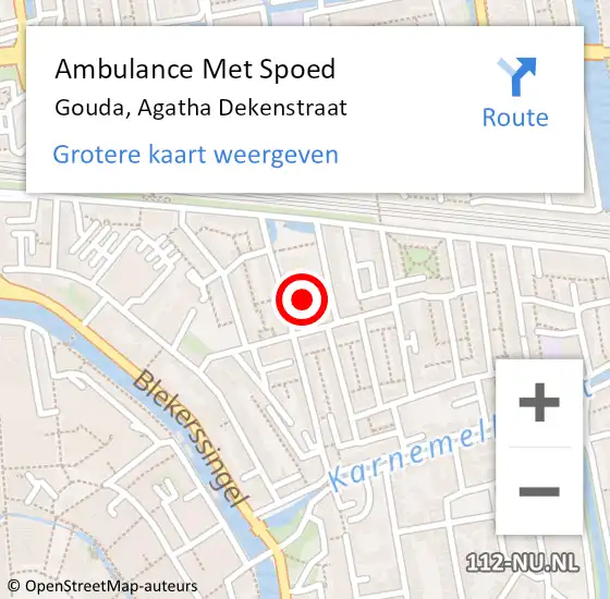 Locatie op kaart van de 112 melding: Ambulance Met Spoed Naar Gouda, Agatha Dekenstraat op 21 juli 2024 12:06