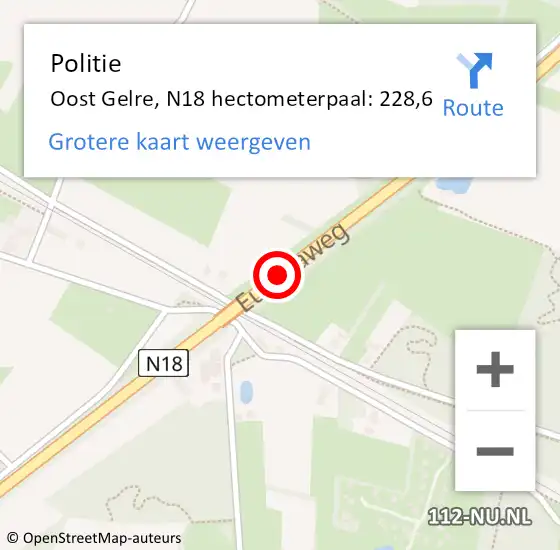 Locatie op kaart van de 112 melding: Politie Oost Gelre, N18 hectometerpaal: 228,6 op 21 juli 2024 12:10