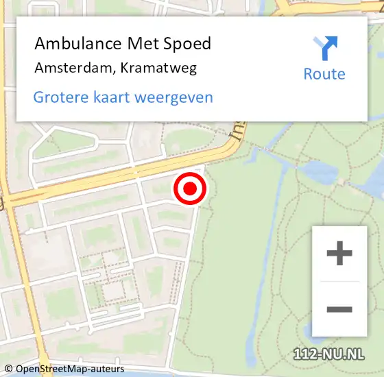 Locatie op kaart van de 112 melding: Ambulance Met Spoed Naar Amsterdam, Kramatweg op 21 juli 2024 12:30