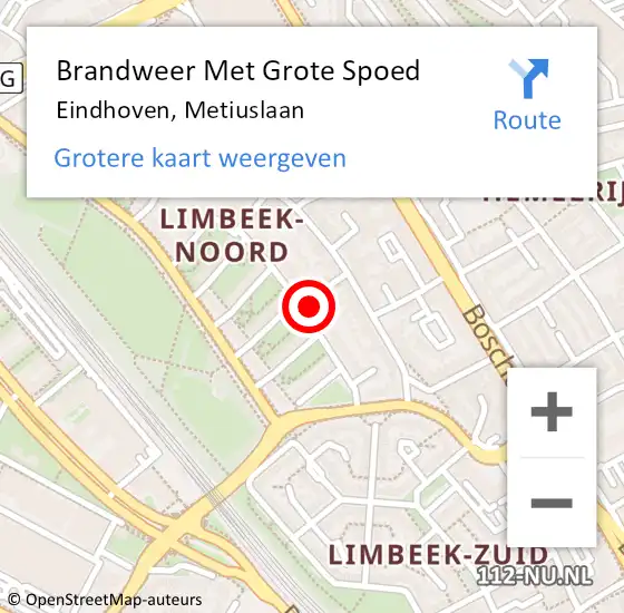 Locatie op kaart van de 112 melding: Brandweer Met Grote Spoed Naar Eindhoven, Metiuslaan op 21 juli 2024 12:39