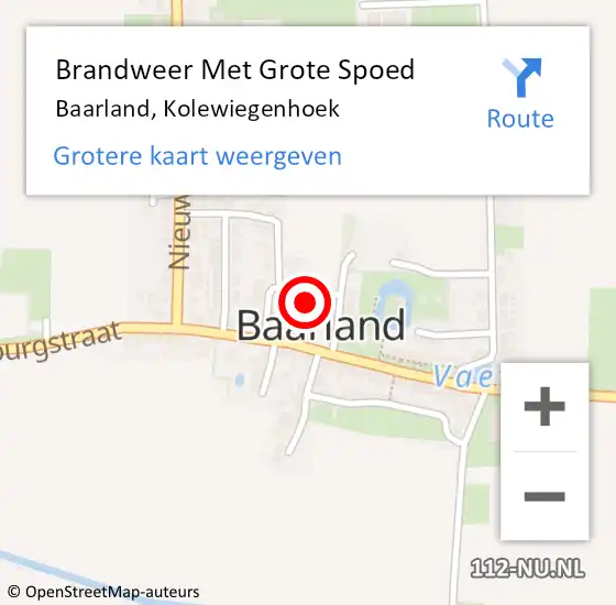 Locatie op kaart van de 112 melding: Brandweer Met Grote Spoed Naar Baarland, Kolewiegenhoek op 21 juli 2024 12:52